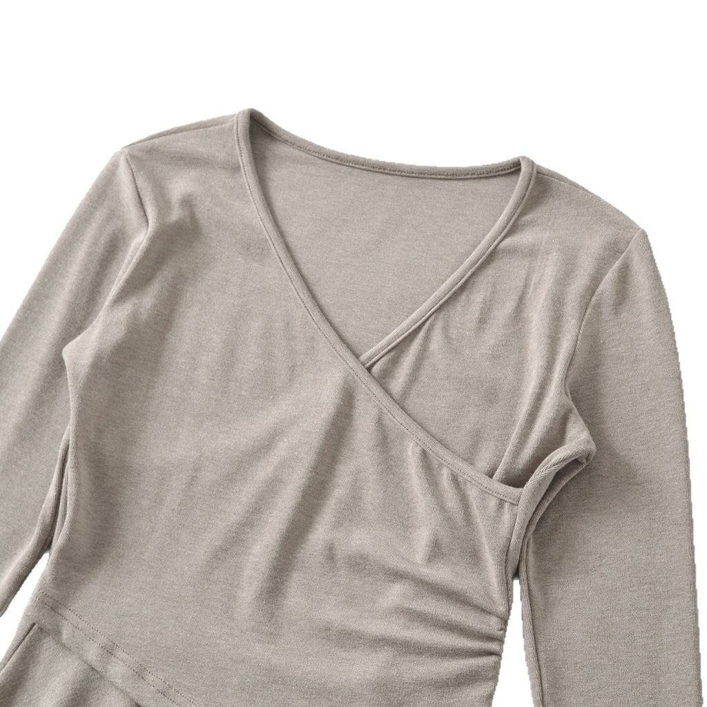 Long Sleeve Cross V-Neck T-Shirt and Elastic Waist Drape Wide Leg Pants Two Piece Set