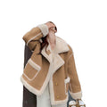 Fashion Lamb Fur Short Jackets Women Stand Collar Pockets Contrast Color Single Breasted Coat  Winter New