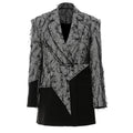 Fashion Women Blazer Notched Collar Single Button Irregularly Spliced Pentagram Gray Suit Jackets Autumn