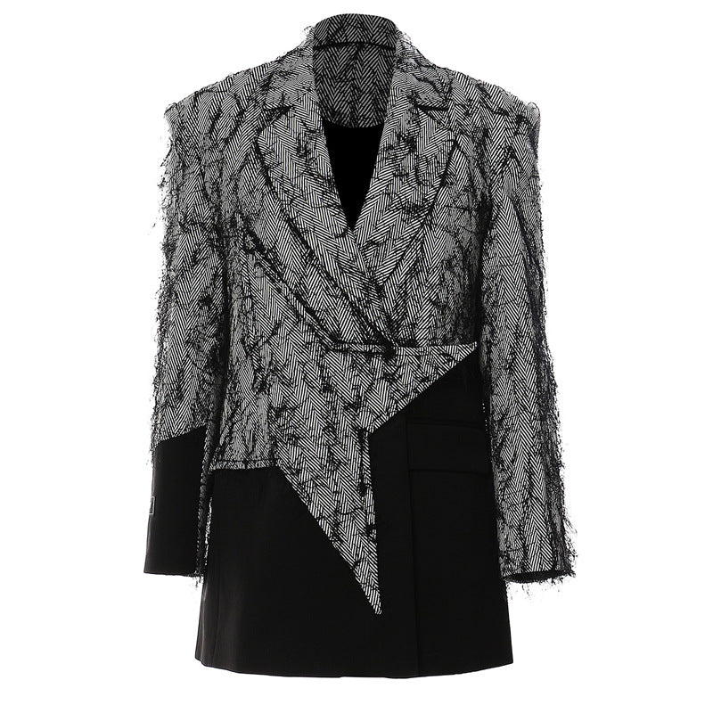 Fashion Women Blazer Notched Collar Single Button Irregularly Spliced Pentagram Gray Suit Jackets Autumn