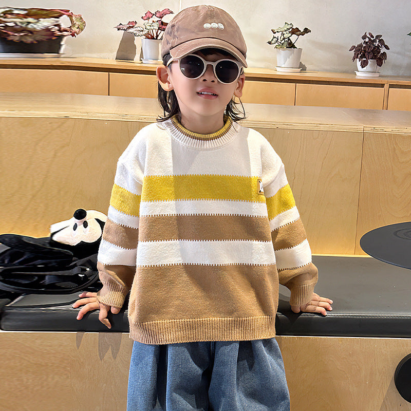 Boys' Autumn Winter Thickened Long Sleeve Knit Sweater Base Layer
