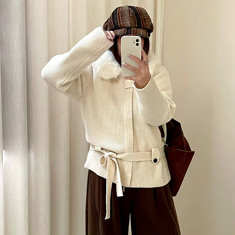 Tie up waist sweater