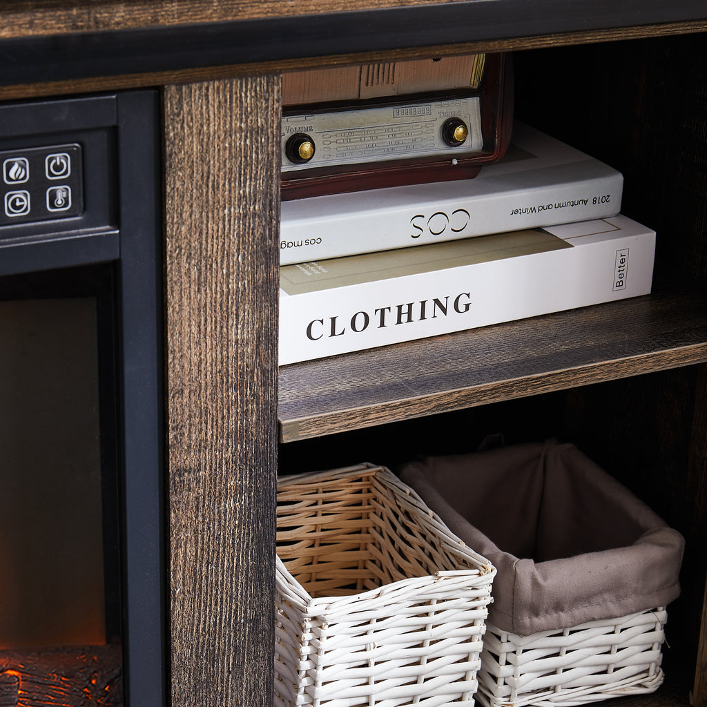 Entertainment console multifunctional sliding door cabinet with 23 inch fireplace 58.11 '* 15.79' * 32.36 'antique brown