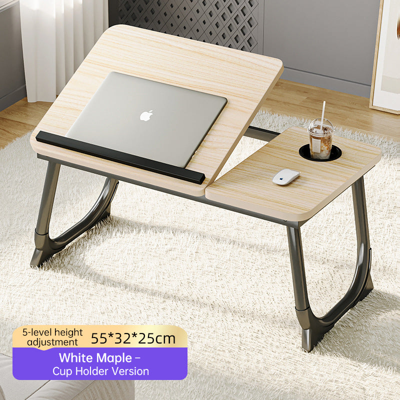 Adjustable Folding Bed Tray Table – 5 Heights, Cup Holder, MDF Laptop Desk for Sofa & Bed, Multi-Purpose