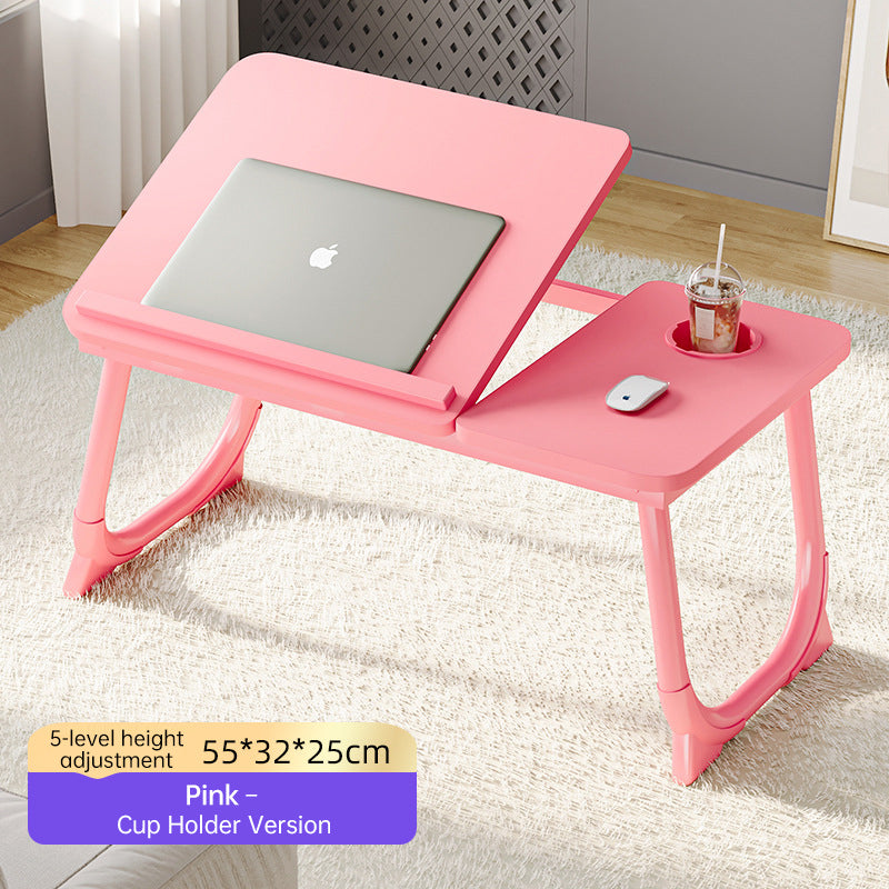 Adjustable Folding Bed Tray Table – 5 Heights, Cup Holder, MDF Laptop Desk for Sofa & Bed, Multi-Purpose