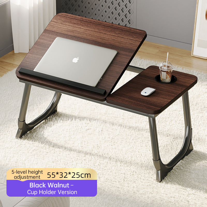 Adjustable Folding Bed Tray Table – 5 Heights, Cup Holder, MDF Laptop Desk for Sofa & Bed, Multi-Purpose