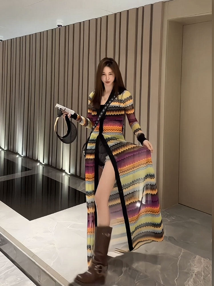 Colored Stripes Sunscreen Coat Fashion Women's Coats and Jackets Women