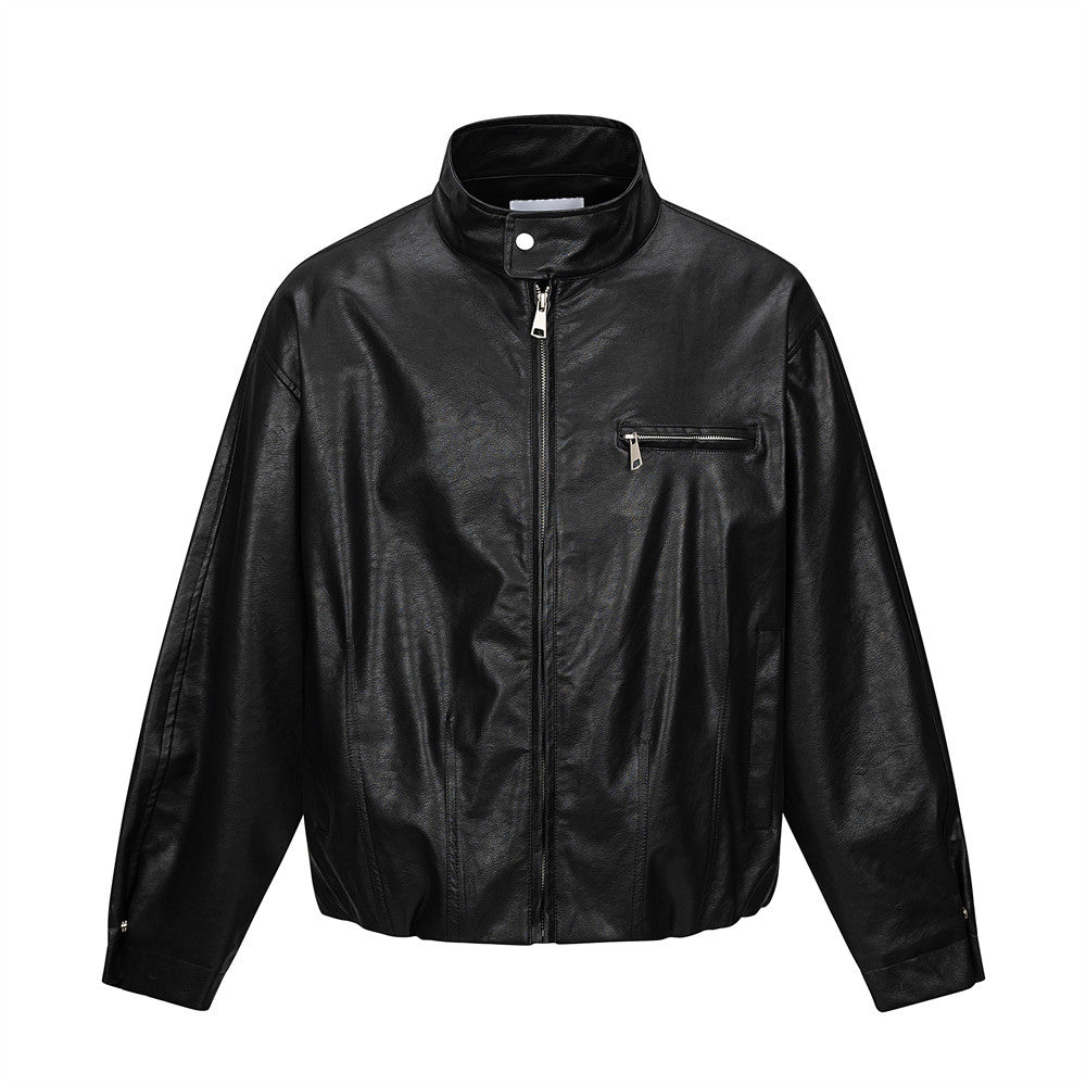 Men's Punk Deconstructed PU Leather Stand Collar Oversized Motorcycle Jacket