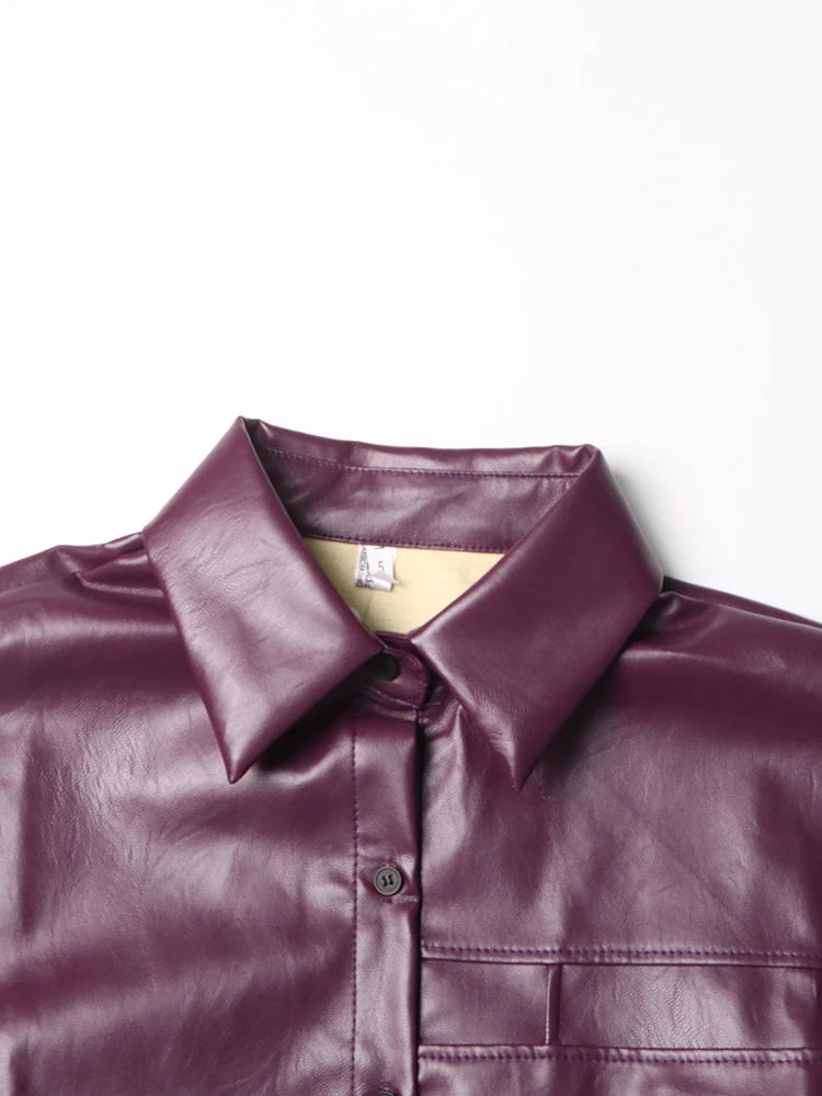 Leather Vintage Jackets For Women Lapel Long Sleeve Patchwork Single Breasted Casual Chic Jacket Female Fashion New