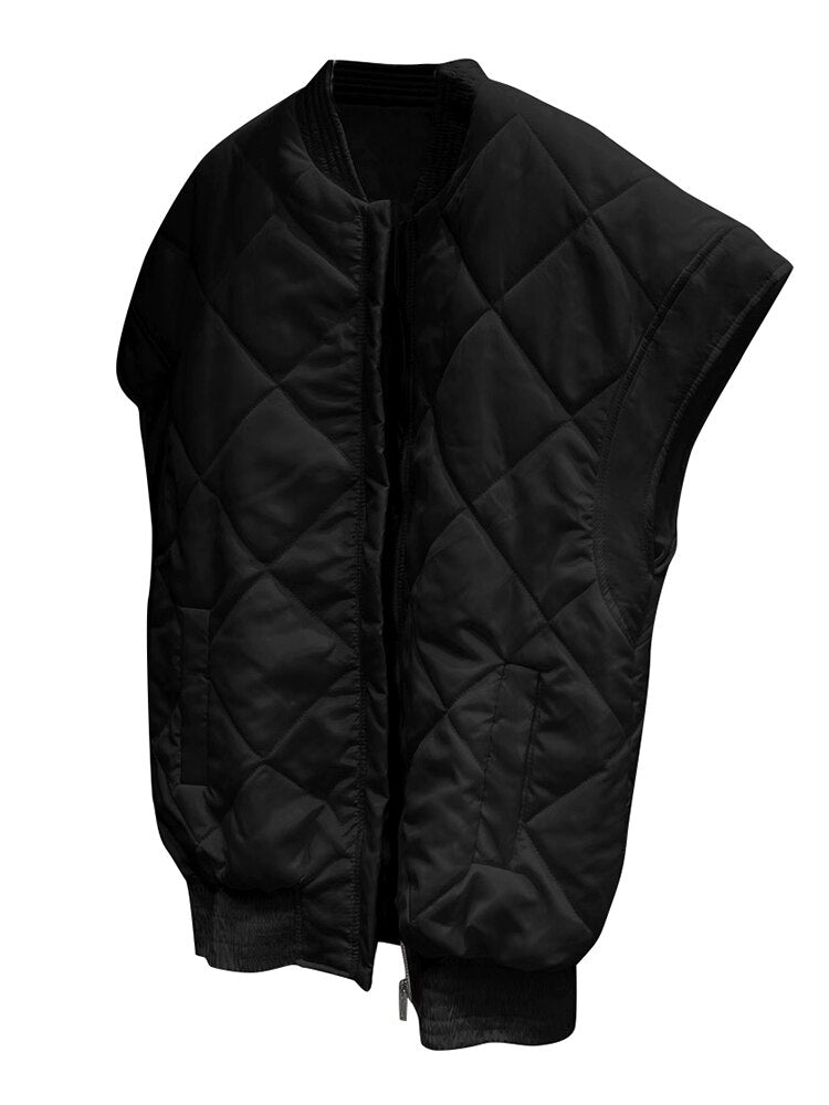 Fashion Cotton Vest Jacket For Women Round Neck Sleeveless Solid Minimalist Casual Jackets Female Clothing Winter