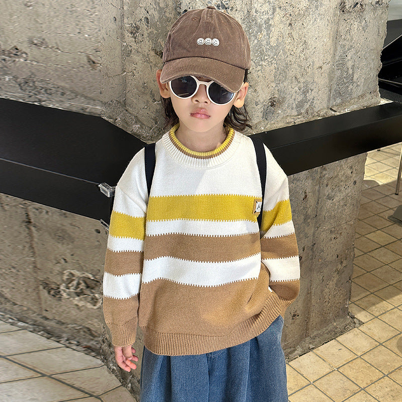 Boys' Autumn Winter Thickened Long Sleeve Knit Sweater Base Layer