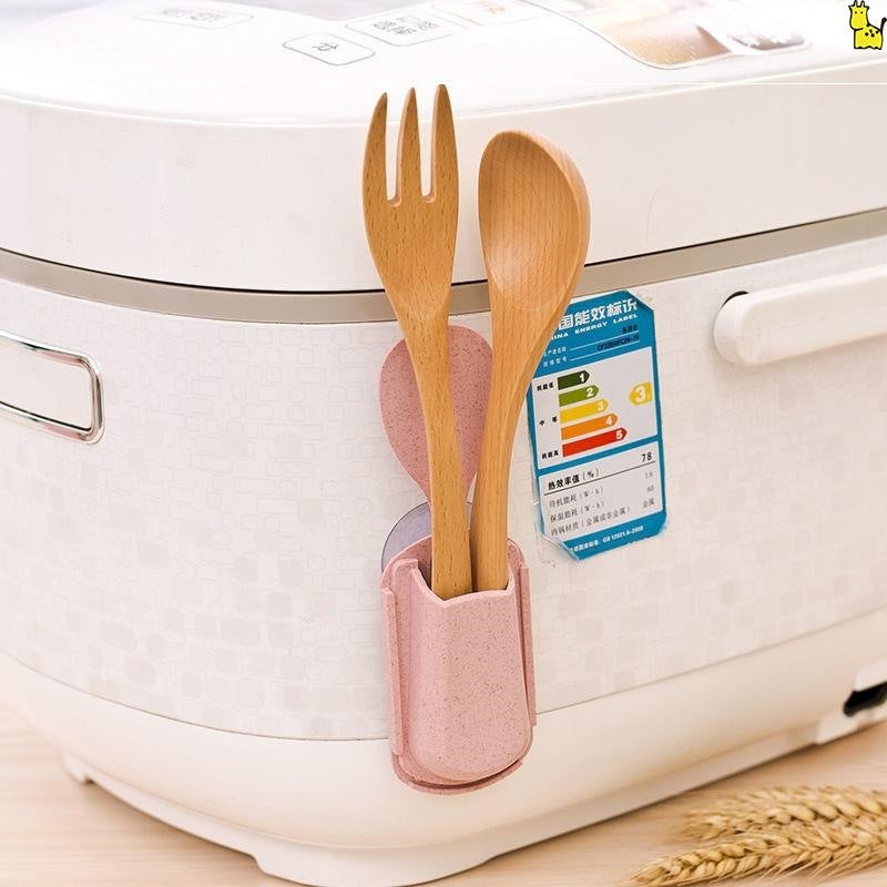 Kitchen Gadgets Shelf Rice Cooker Rice Spoon Holder Suction Cup Rice Spoon Holder Removable Spoon Storage Rack Wall Mount
