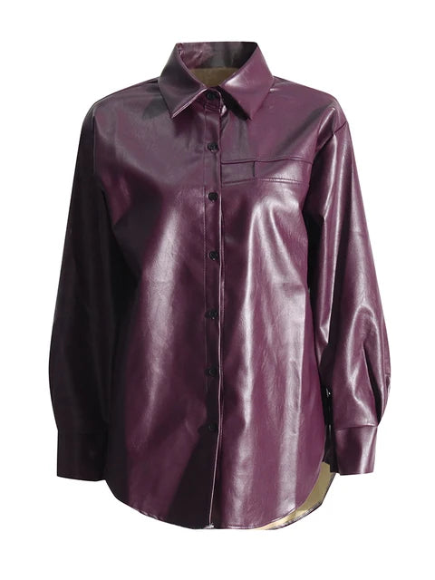 Leather Vintage Jackets For Women Lapel Long Sleeve Patchwork Single Breasted Casual Chic Jacket Female Fashion New