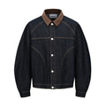 Men's Raw Denim  Corduroy Patchwork Button Front Turn-down Collar Deconstructed Jacket