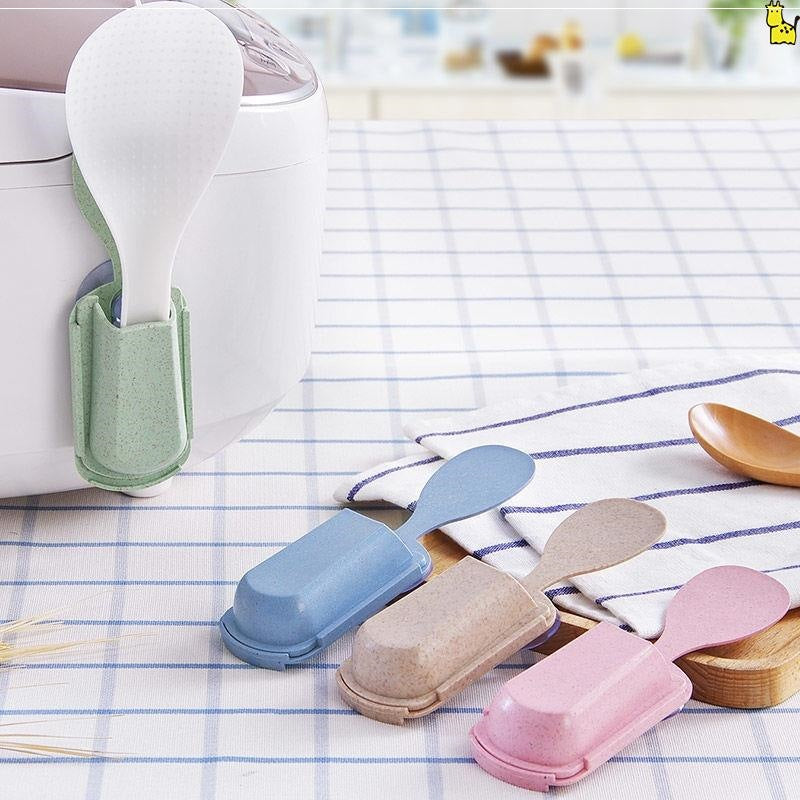 Kitchen Gadgets Shelf Rice Cooker Rice Spoon Holder Suction Cup Rice Spoon Holder Removable Spoon Storage Rack Wall Mount
