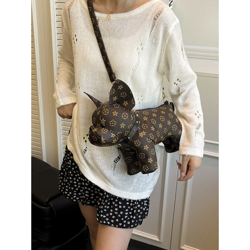 Women's Exquisite Cartoon French Bulldog Print Creative Color Block Small Square Bag Artsy Single Shoulder Crossbody Handbag