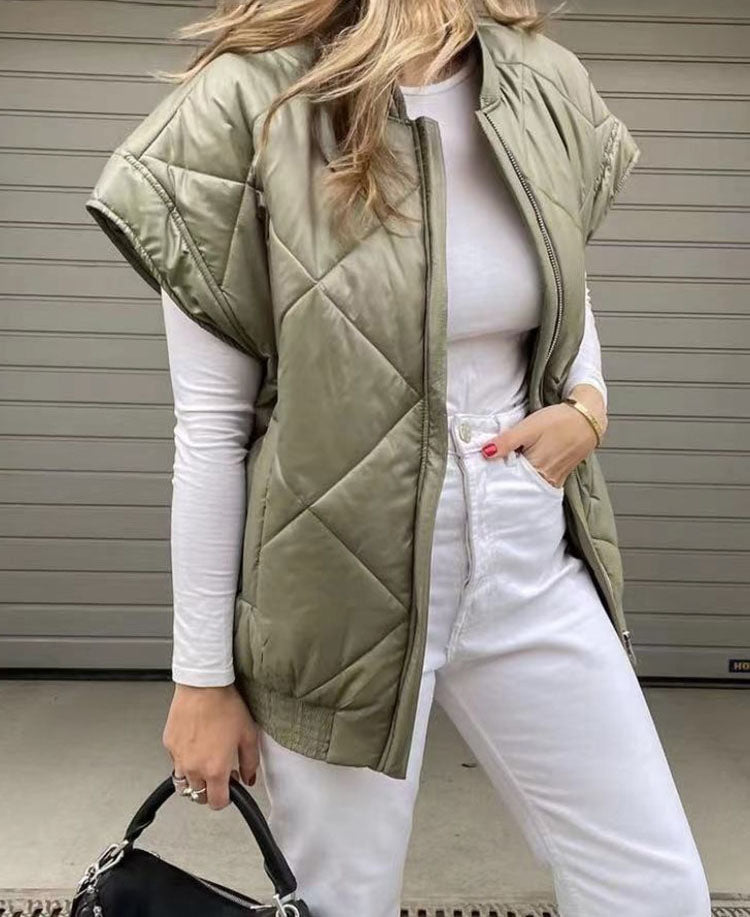Fashion Cotton Vest Jacket For Women Round Neck Sleeveless Solid Minimalist Casual Jackets Female Clothing Winter