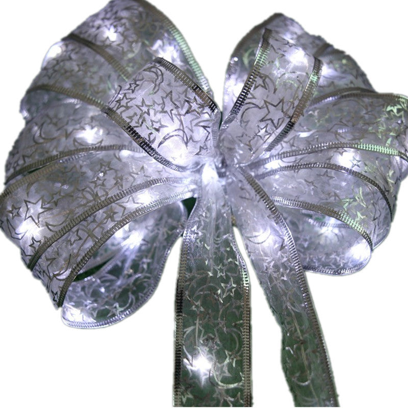 String Lights Gift Decorative Ribbon String Lights LED Copper Wire Ribbon Battery Light Christmas Tree Top Bow Lights