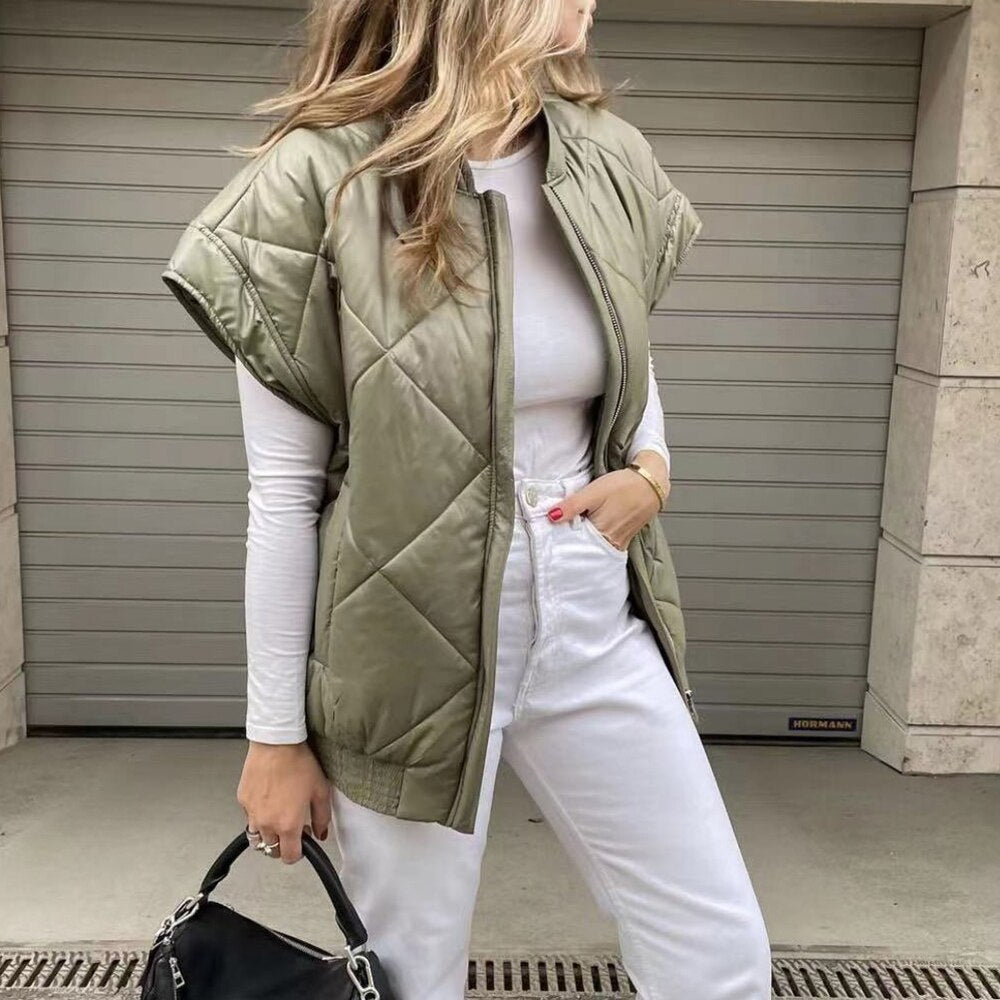 Fashion Cotton Vest Jacket For Women Round Neck Sleeveless Solid Minimalist Casual Jackets Female Clothing Winter