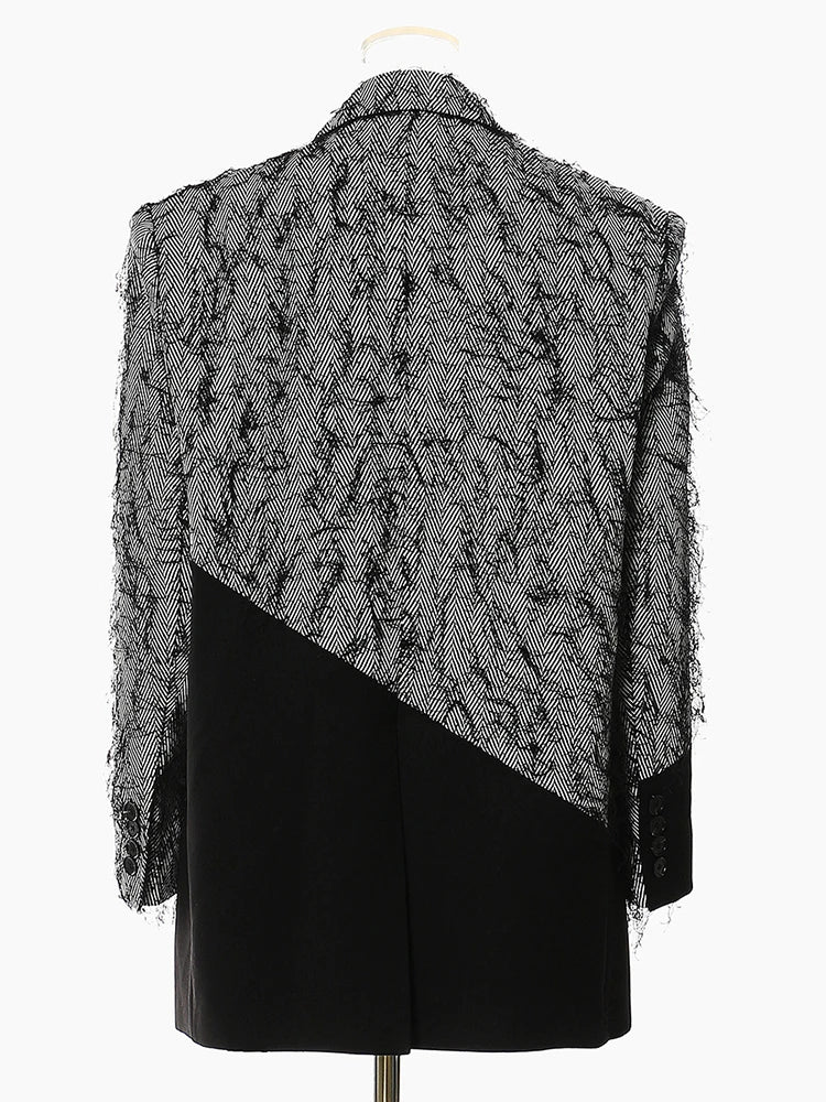 Fashion Women Blazer Notched Collar Single Button Irregularly Spliced Pentagram Gray Suit Jackets Autumn