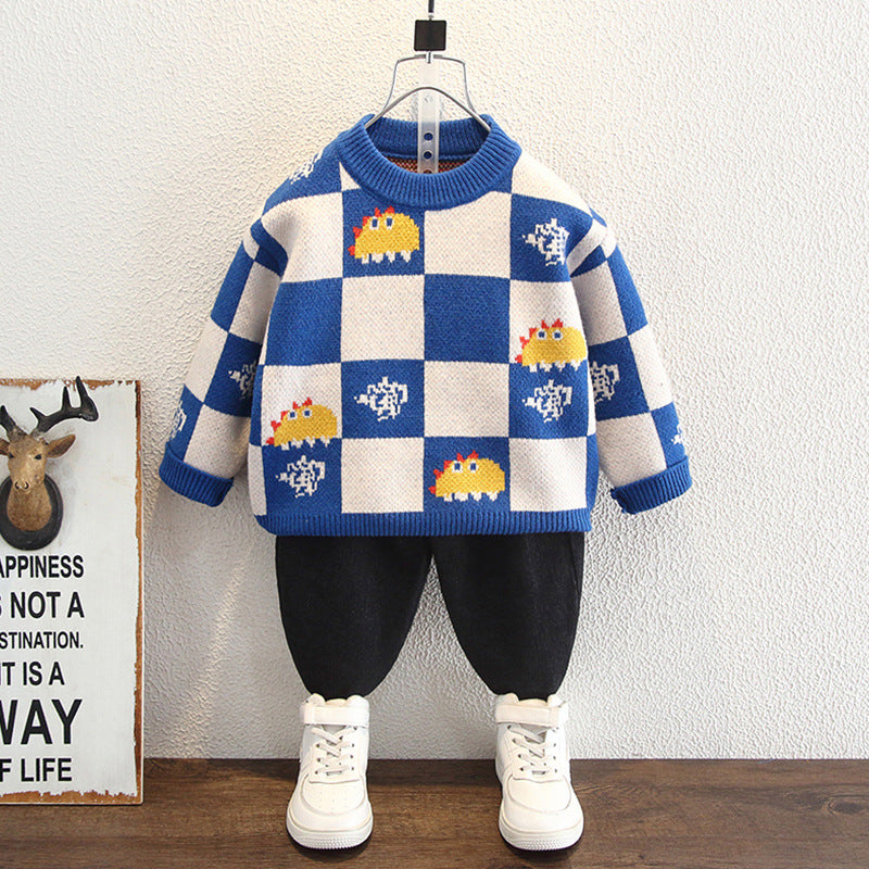 Boys Preppy Style Thickened Long Sleeve Knit Sweater Base Layer