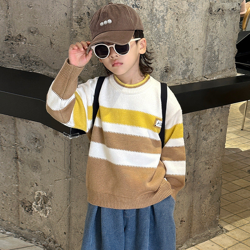 Boys' Autumn Winter Thickened Long Sleeve Knit Sweater Base Layer