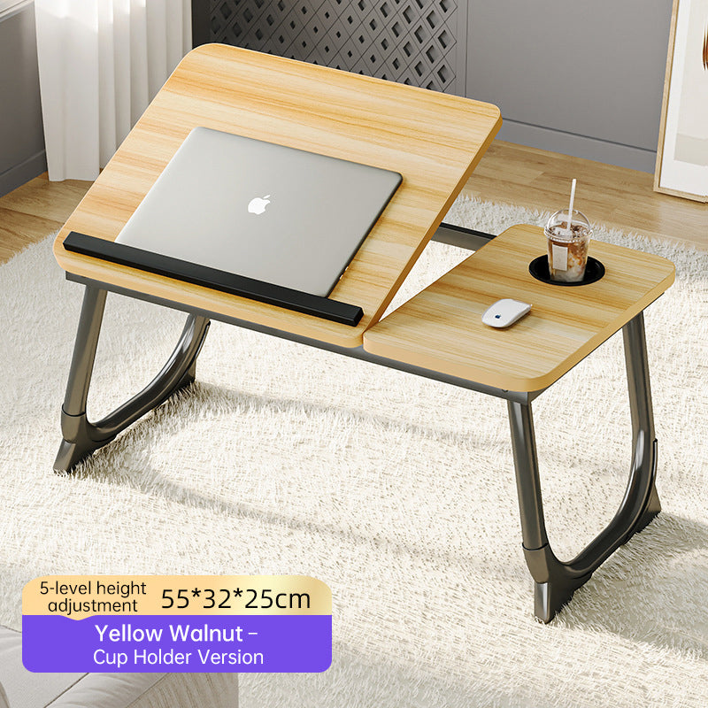 Adjustable Folding Bed Tray Table – 5 Heights, Cup Holder, MDF Laptop Desk for Sofa & Bed, Multi-Purpose