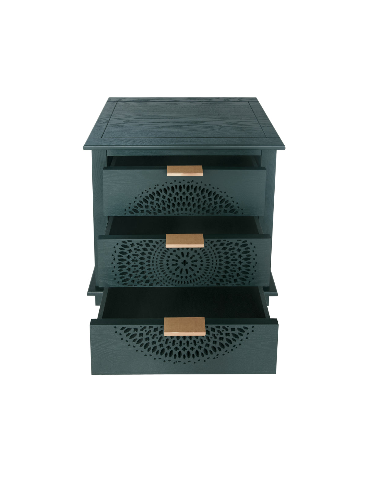 Hollow-Carved 3 Drawer Dresser Storage Chest with Metal Handles For Living Room Bedroom