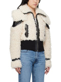 Colorblock Patchwork Leather Jacket For Women Lapel Long Sleeve Spliced Zipper Streetwear Jackets Female Fashion