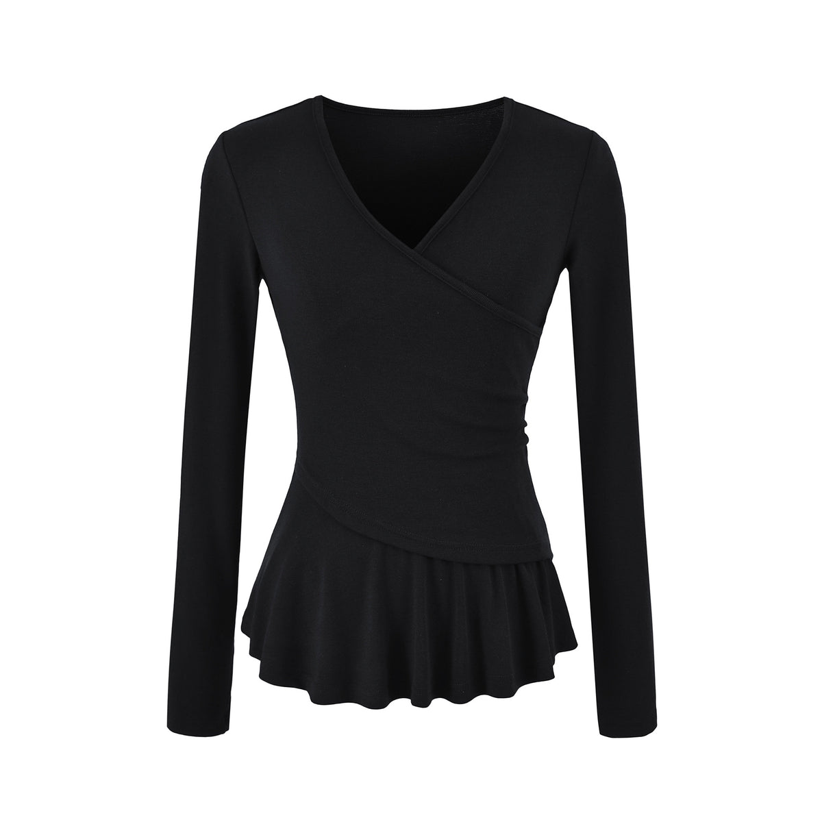 Long Sleeve Cross V-Neck T-Shirt and Elastic Waist Drape Wide Leg Pants Two Piece Set