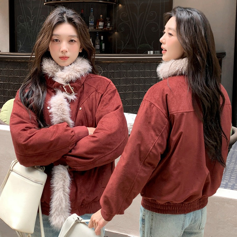 Vintage Thickened Short Fur Collar Fleece Lined Winter Parka