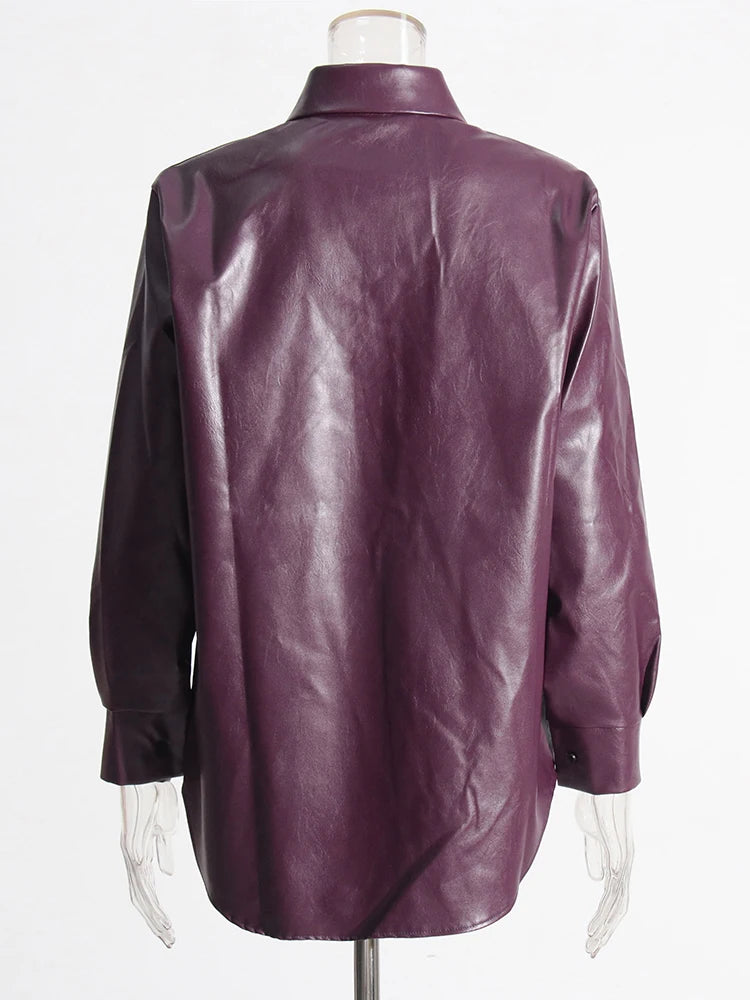 Leather Vintage Jackets For Women Lapel Long Sleeve Patchwork Single Breasted Casual Chic Jacket Female Fashion New