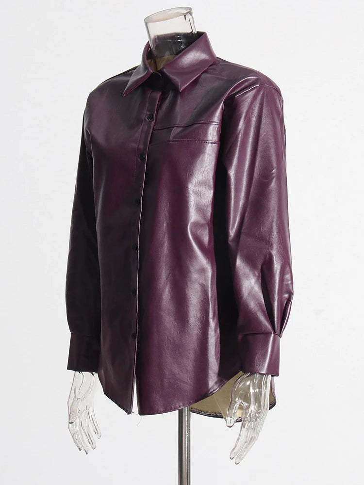 Leather Vintage Jackets For Women Lapel Long Sleeve Patchwork Single Breasted Casual Chic Jacket Female Fashion New