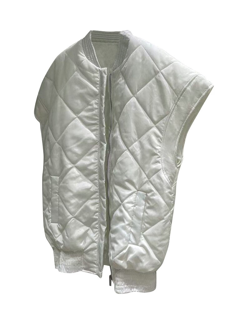 Fashion Cotton Vest Jacket For Women Round Neck Sleeveless Solid Minimalist Casual Jackets Female Clothing Winter