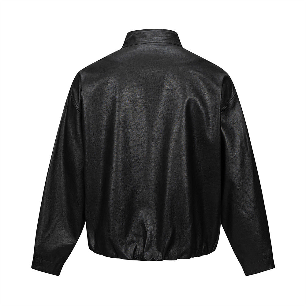 Men's Punk Deconstructed PU Leather Stand Collar Oversized Motorcycle Jacket