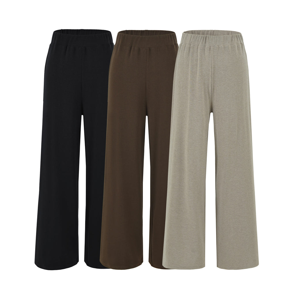 Long Sleeve Cross V-Neck T-Shirt and Elastic Waist Drape Wide Leg Pants Two Piece Set
