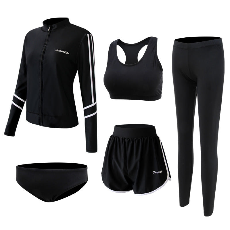 Conservative Women's Separated Swimwear Set with Long Sleeves, 5-Piece Set