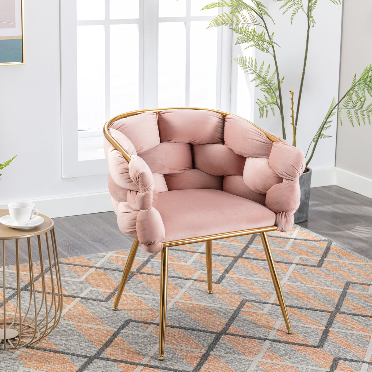 Luxury modern simple leisure velvet single sofa chair bedroom stool manicure table back chair pink set of 2