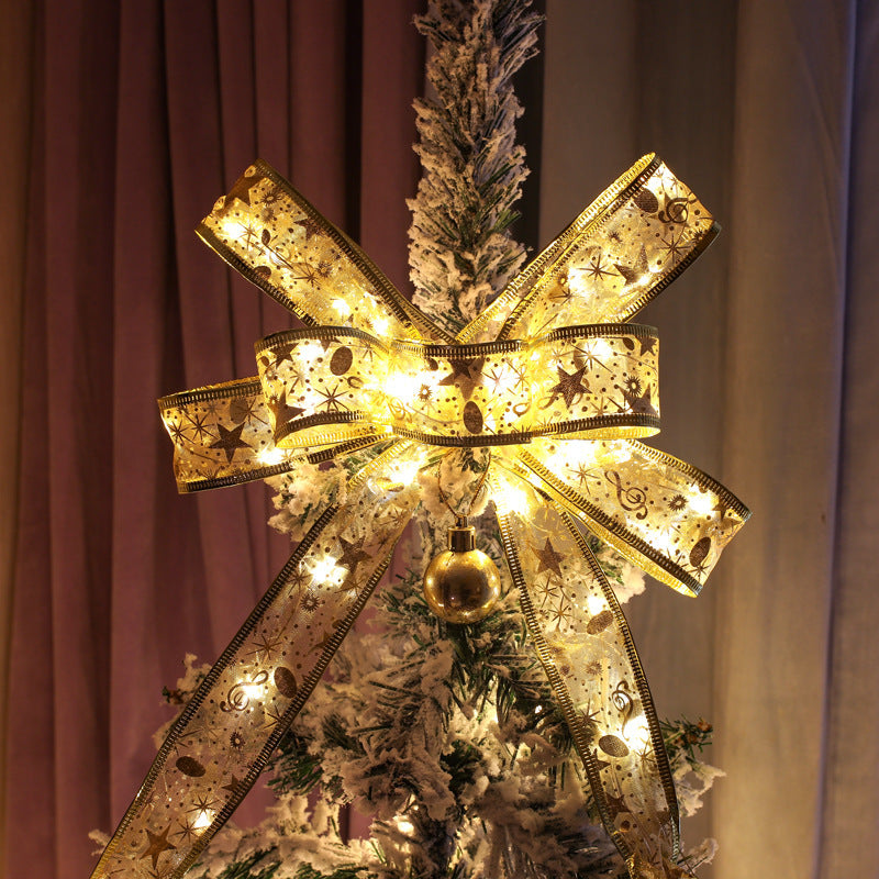 String Lights Gift Decorative Ribbon String Lights LED Copper Wire Ribbon Battery Light Christmas Tree Top Bow Lights