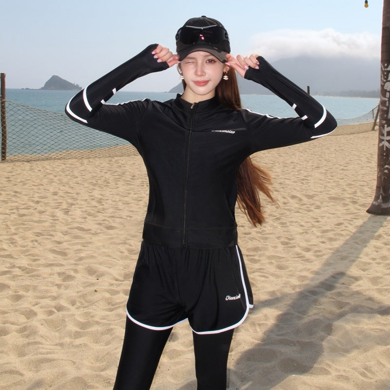 Conservative Women's Separated Swimwear Set with Long Sleeves, 5-Piece Set