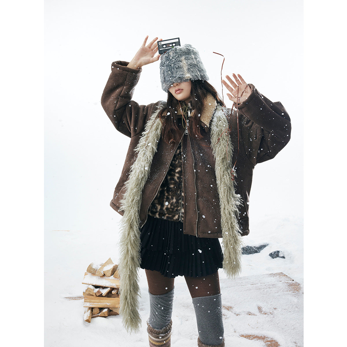 Brown lambhair coat for men