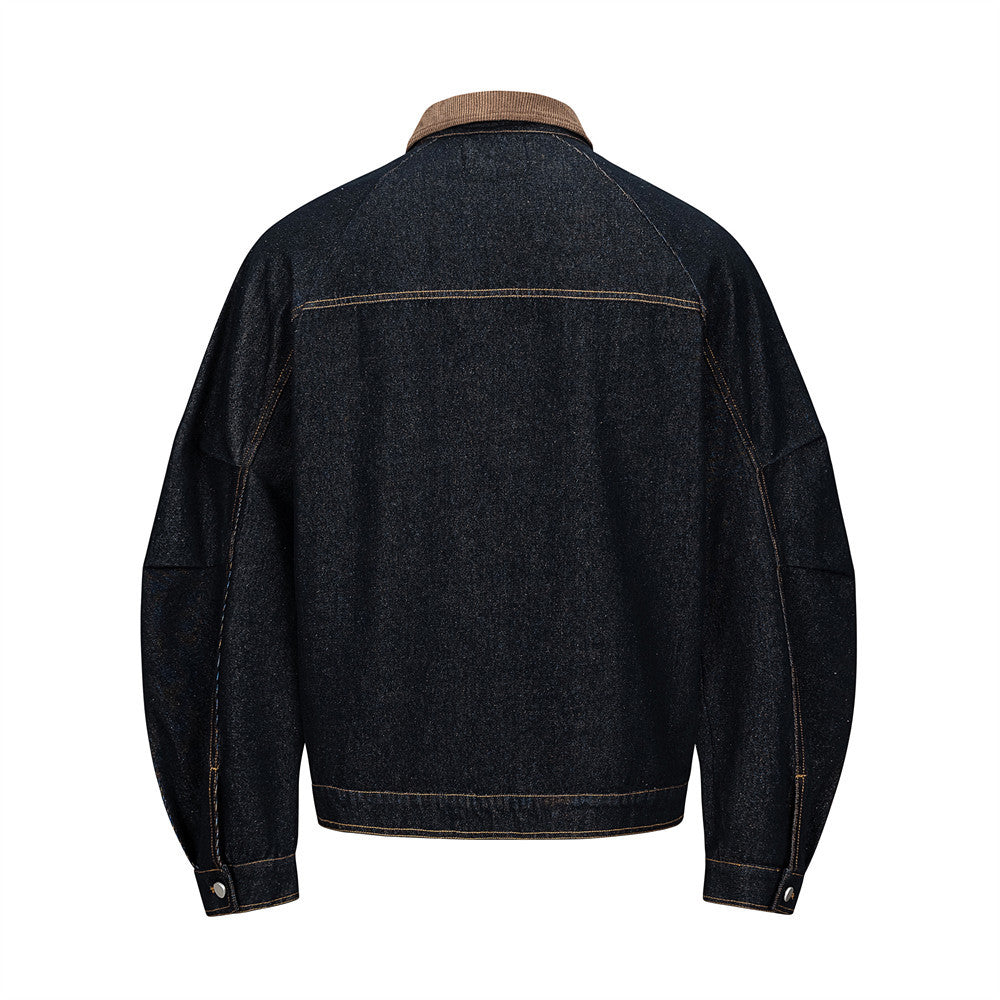 Men's Raw Denim  Corduroy Patchwork Button Front Turn-down Collar Deconstructed Jacket