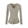 Long Sleeve Cross V-Neck T-Shirt and Elastic Waist Drape Wide Leg Pants Two Piece Set
