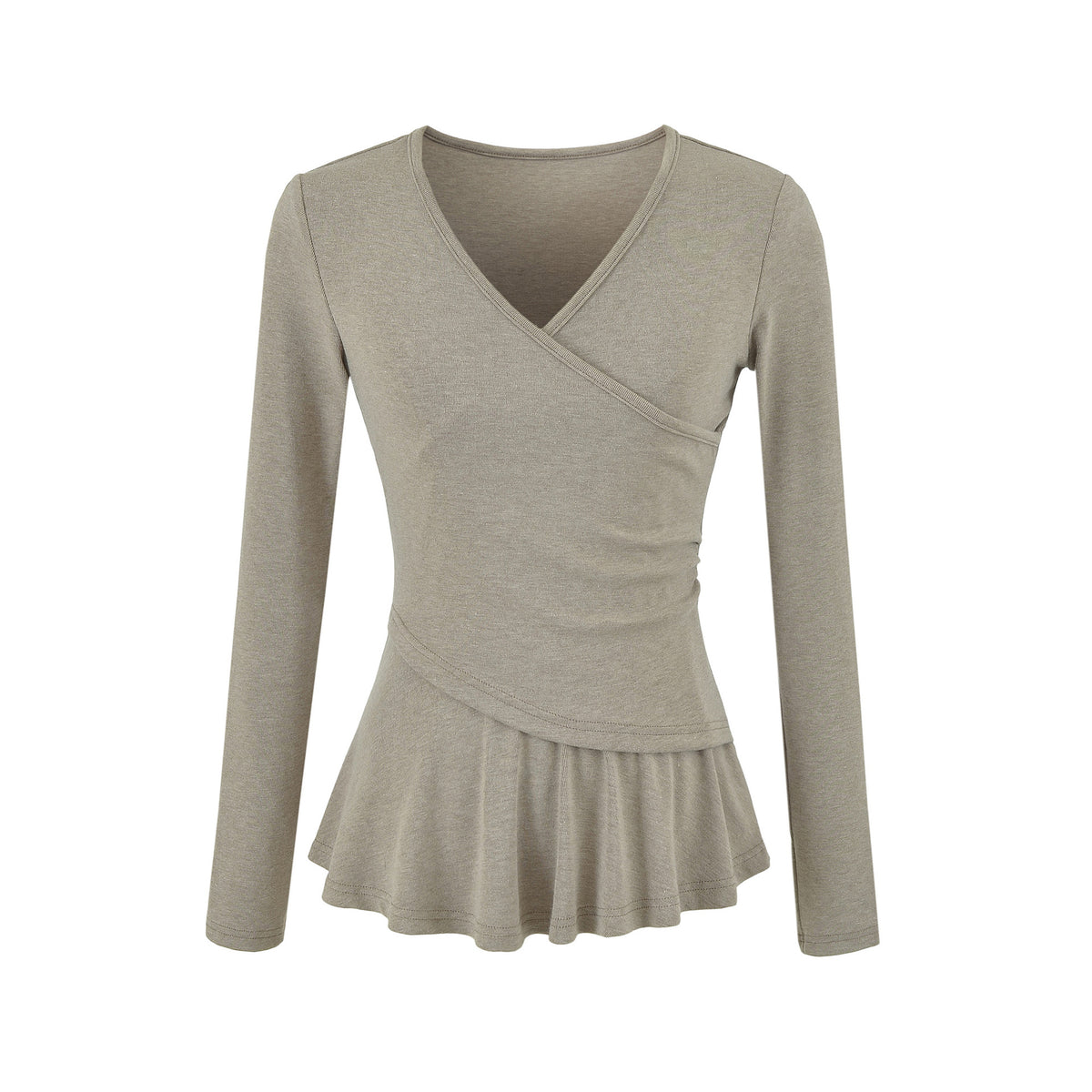 Long Sleeve Cross V-Neck T-Shirt and Elastic Waist Drape Wide Leg Pants Two Piece Set