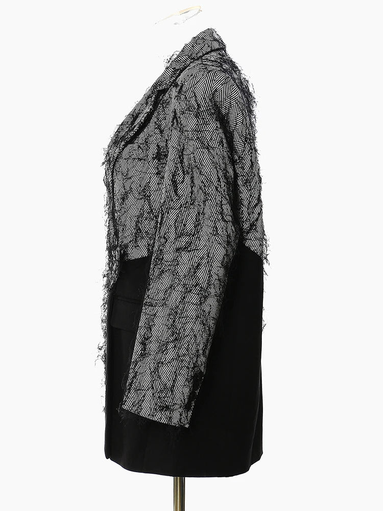 Fashion Women Blazer Notched Collar Single Button Irregularly Spliced Pentagram Gray Suit Jackets Autumn