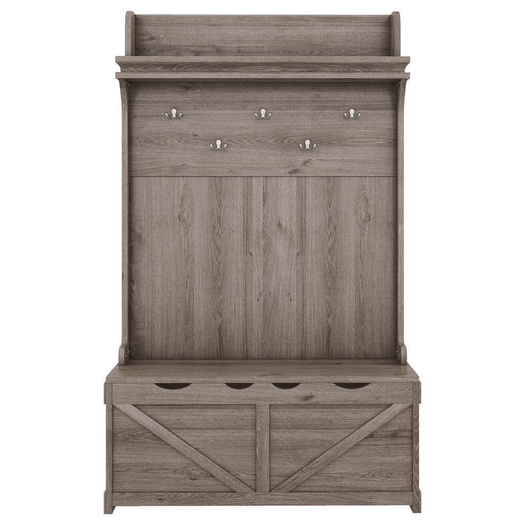 Hall tree with storage desk, entrance desk with drawers and 5 hooks, display rack,Oak