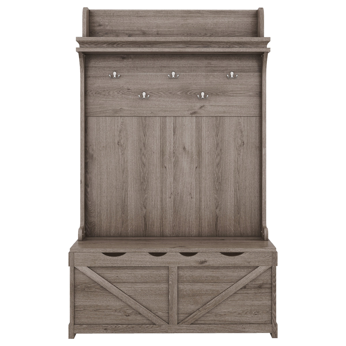 Hall tree with storage desk, entrance desk with drawers and 5 hooks, display rack,Oak