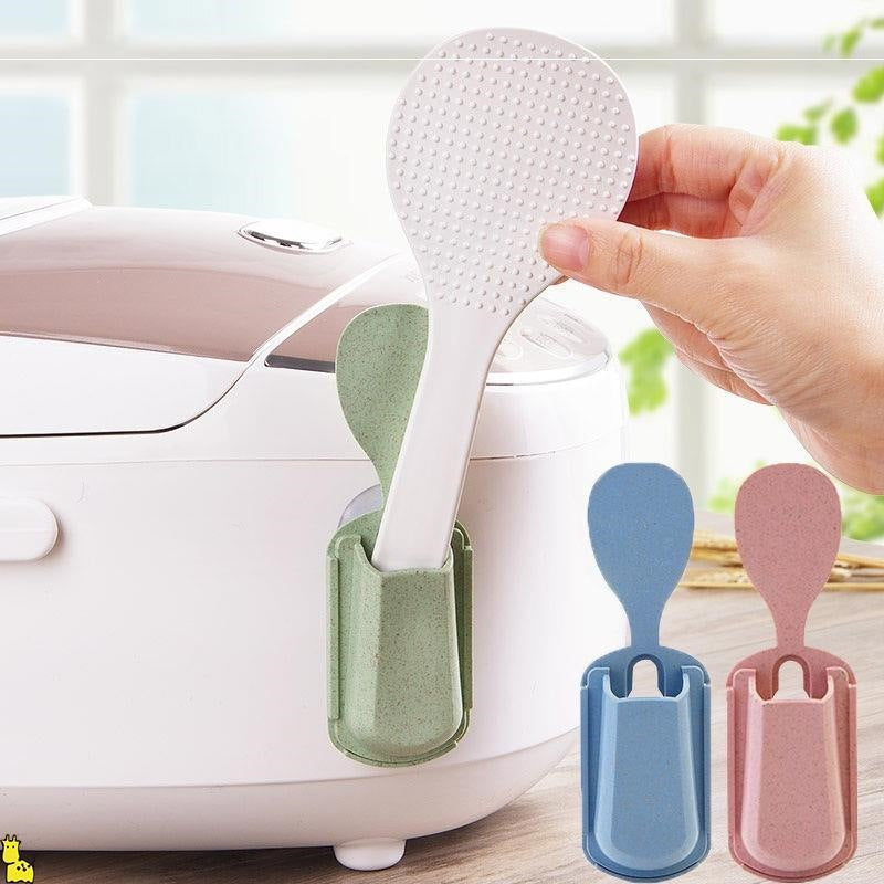 Kitchen Gadgets Shelf Rice Cooker Rice Spoon Holder Suction Cup Rice Spoon Holder Removable Spoon Storage Rack Wall Mount