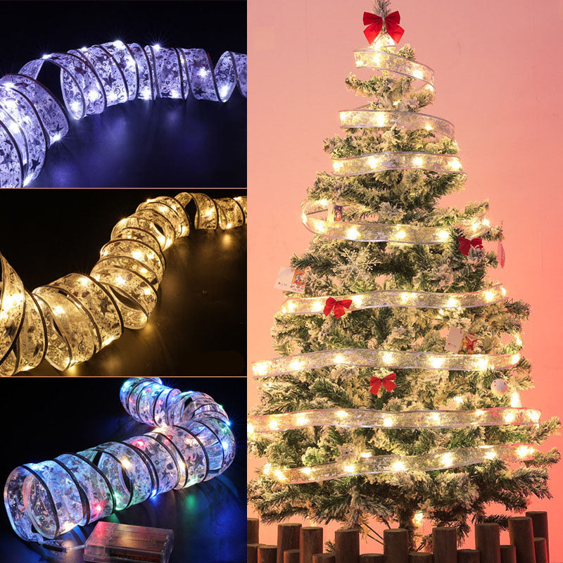 String Lights Gift Decorative Ribbon String Lights LED Copper Wire Ribbon Battery Light Christmas Tree Top Bow Lights