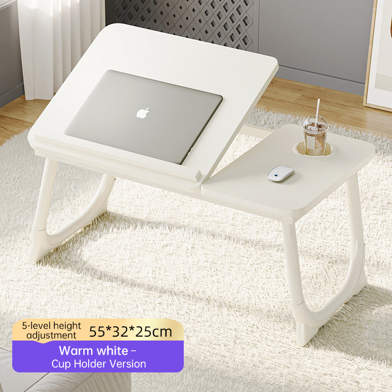 Adjustable Folding Bed Tray Table – 5 Heights, Cup Holder, MDF Laptop Desk for Sofa & Bed, Multi-Purpose
